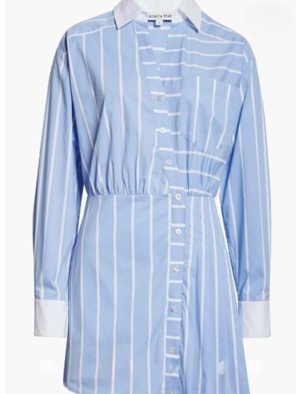 Veronica Beard Light Blue & White Striped Long Sleeve Shirt Dress